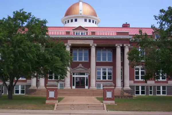 The domed Old Lawton High School building in Lawton, Oklahoma
