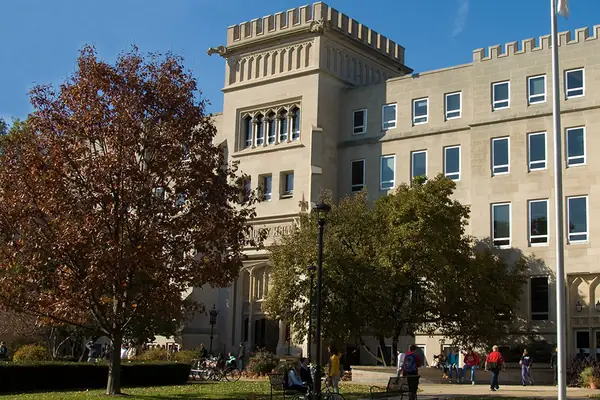 Bradley Hall, a stone university building, in Peoria, Illinois