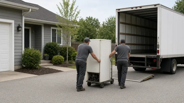 appliance & fridge removal: old refrigerator on a hand truck for appliance removal
