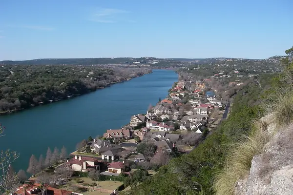 Lake Austin and hill country homes seen from Mount Bonnell, Texas